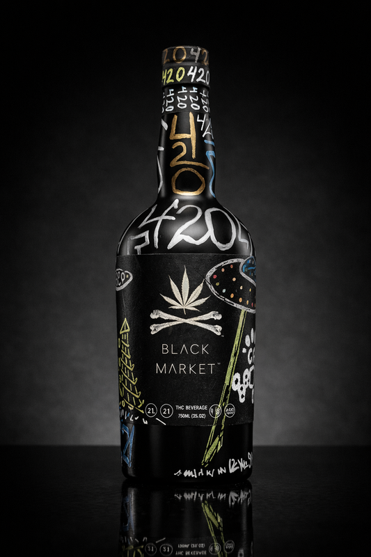Black Market 750ml bottle product shot — premium hemp-derived spirit alternative — Black Market