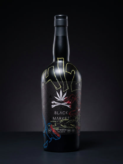 Black Market 750ml bottle product shot — premium hemp-derived spirit alternative — Black Market