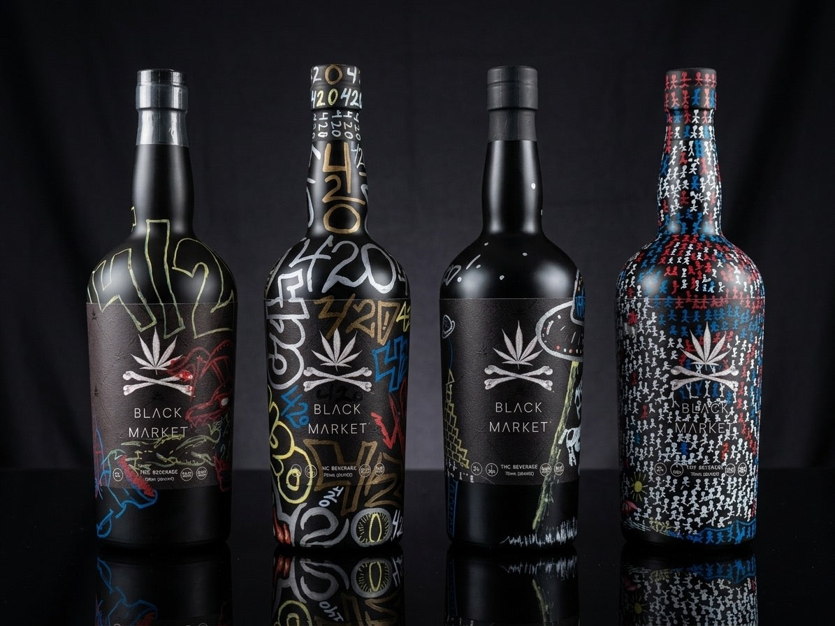 Black Market 750ml bottle detail shot — product imagery — Black Market