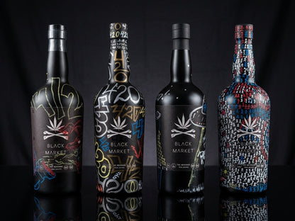 Black Market 750ml bottle detail shot — product imagery — Black Market