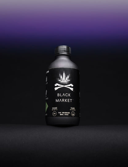 Black Market mini bottle product shot — premium hemp-derived spirit alternative — Black Market
